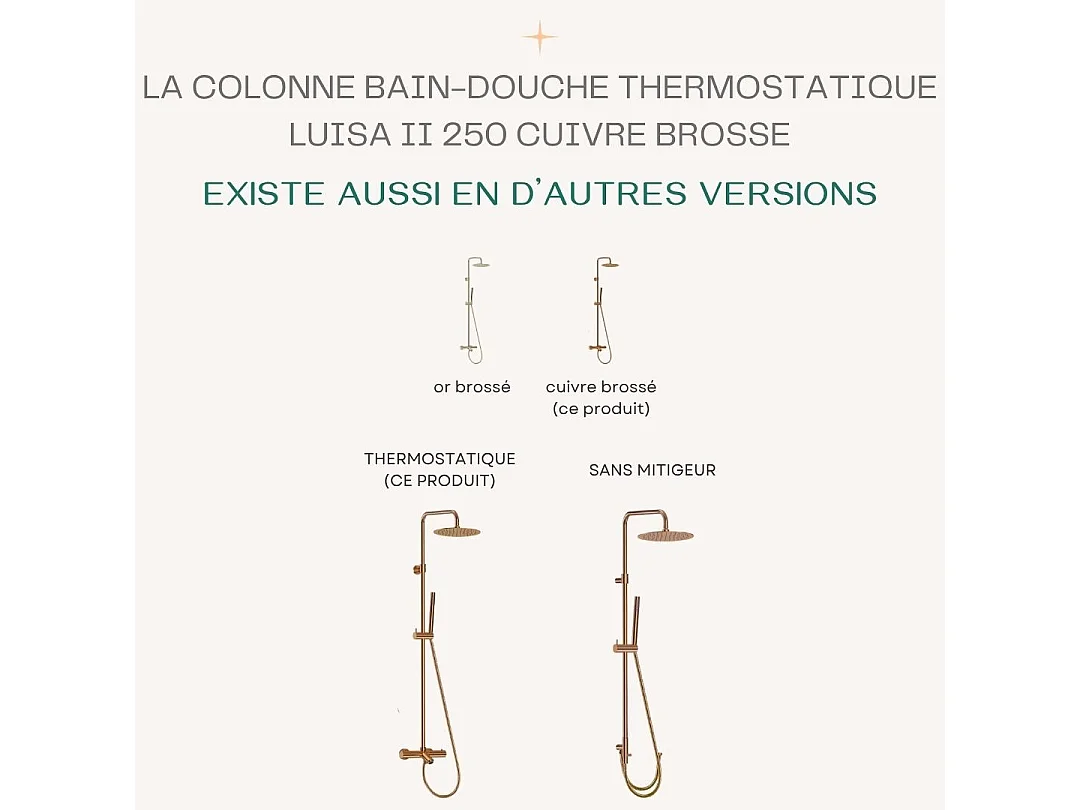 Luisa II 250 termostatyczna kolumna wannowo-prysznicowa miedzi szczotkowanej - Essebagno