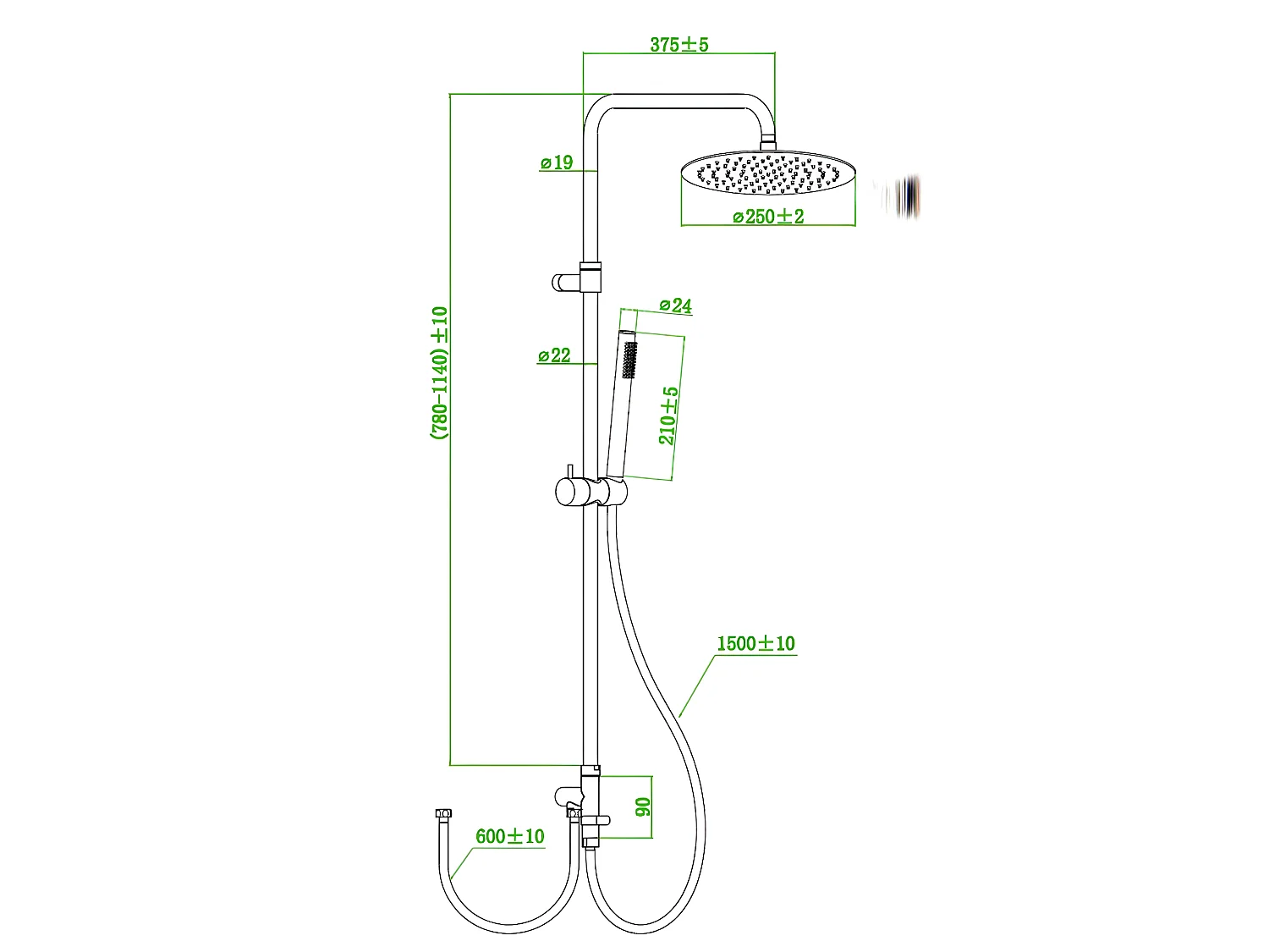 Luisa II columna de ducha sin mezclador cobre cepillado Essebagno