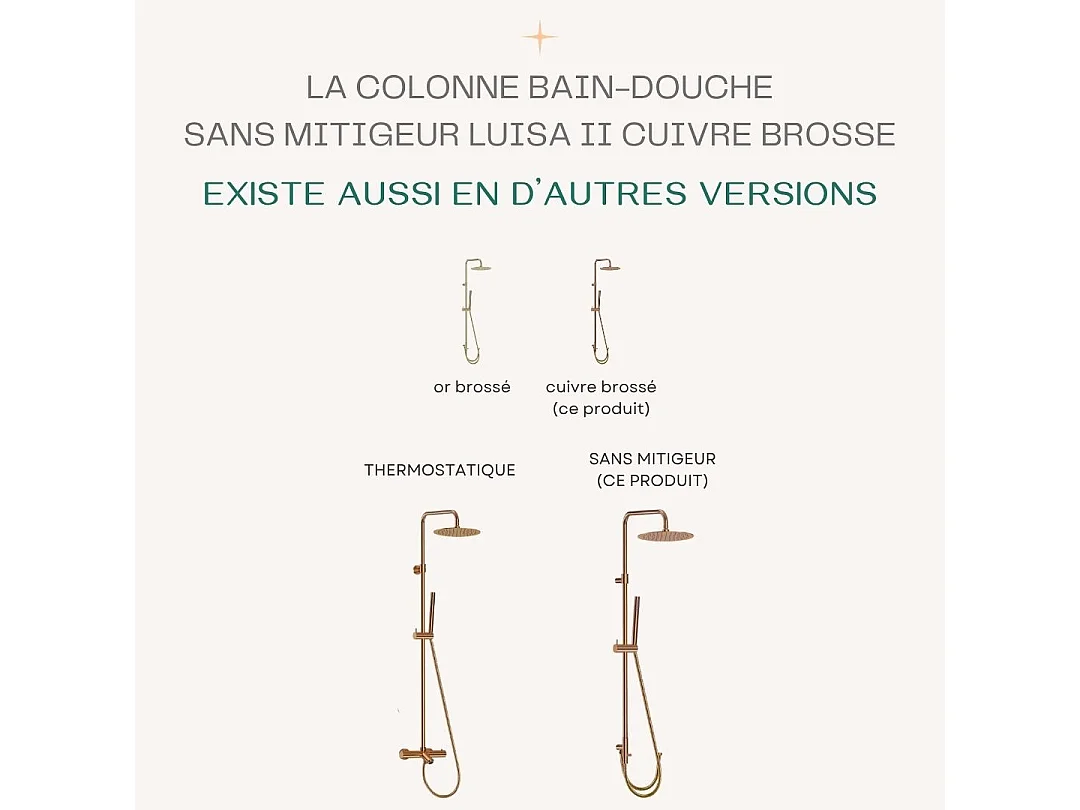 Luisa II colonna doccia senza miscelatore rame spazzolato Essebagno
