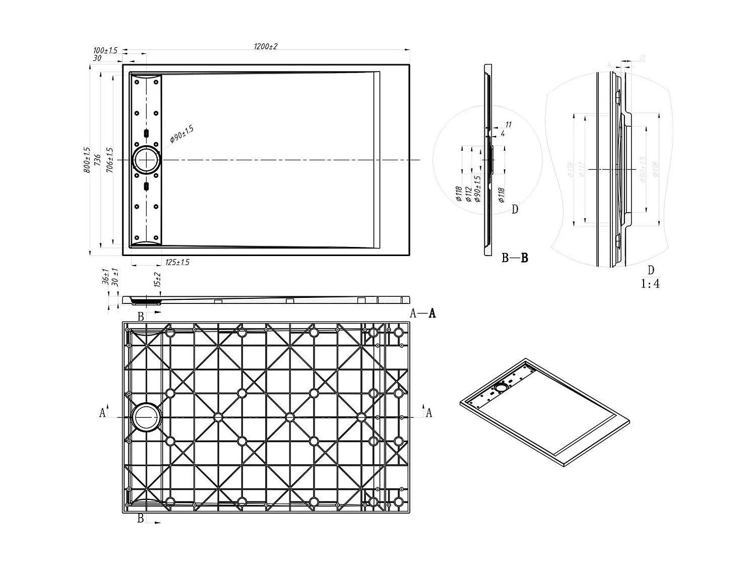 Receveur Résine 120 x 80 Façon Ardoise Noir - Essebagno
