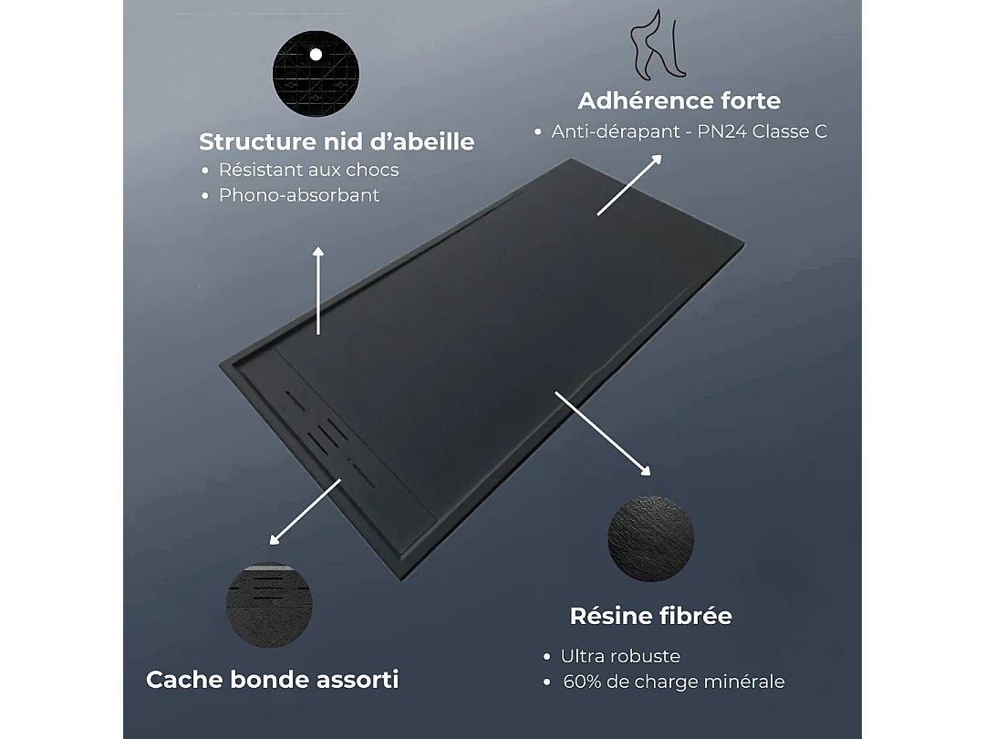 Receveur Résine 120 x 80 Façon Ardoise Noir - Essebagno