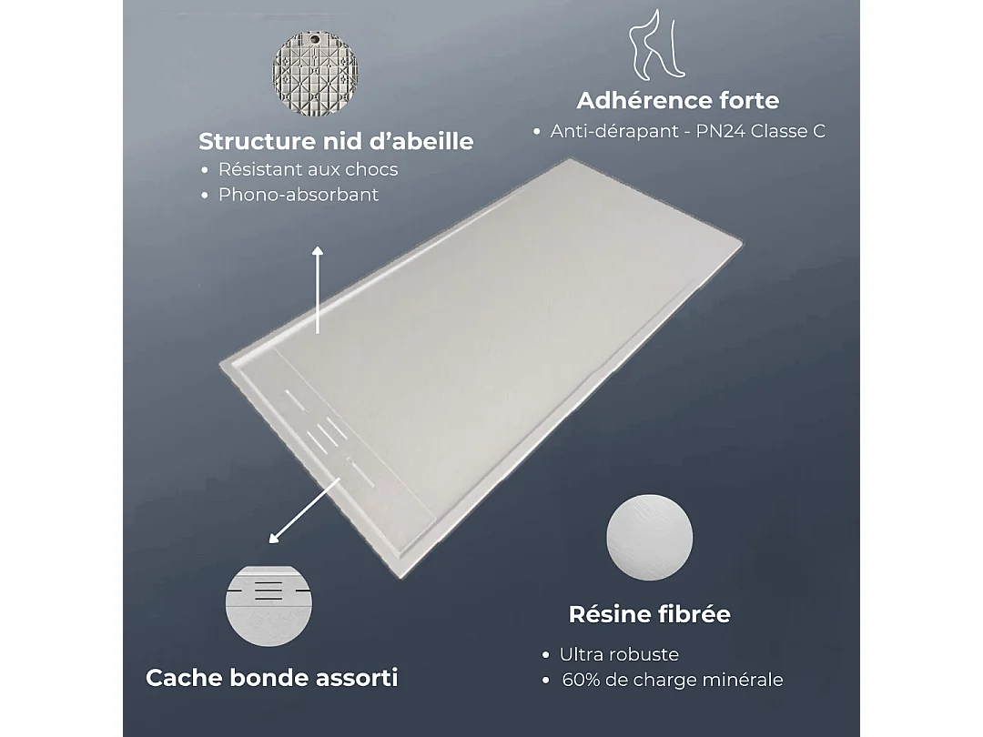 Receveur Résine 120 x 80 Façon Ardoise Blanc - Essebagno