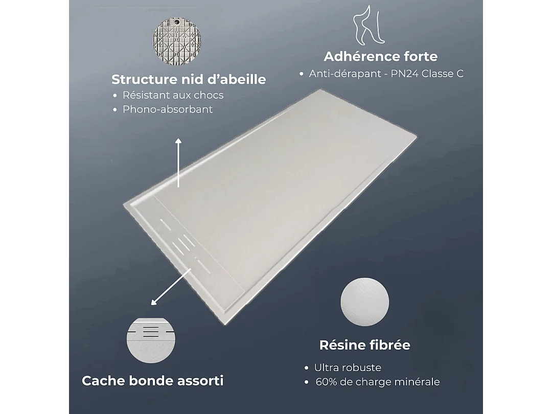 Receveur Résine 120 x 80 Façon Ardoise Blanc - Essebagno