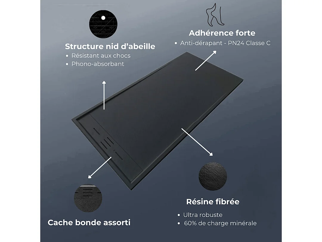 Receveur Résine 120 x 90 Façon Ardoise Noir - Essebagno
