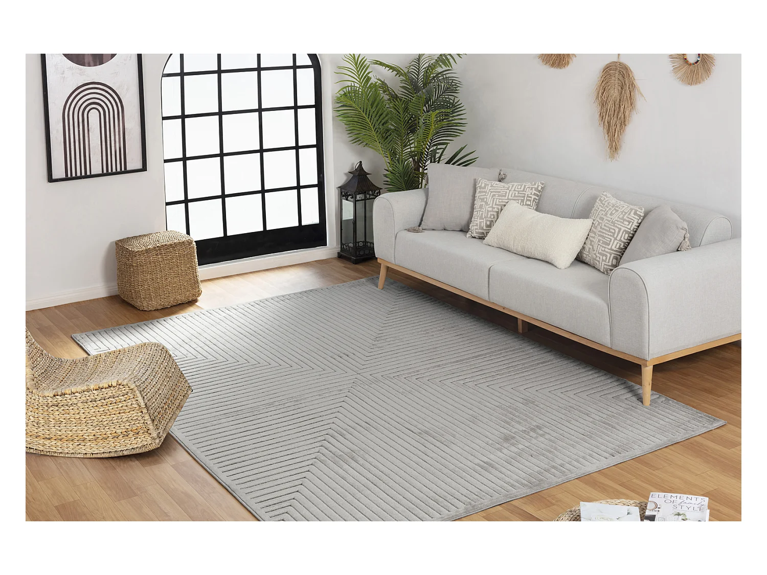 Tapis d'Intérieur/Extérieur Scandinave Moderne - Gris - 160x220cm - KIYOSHI