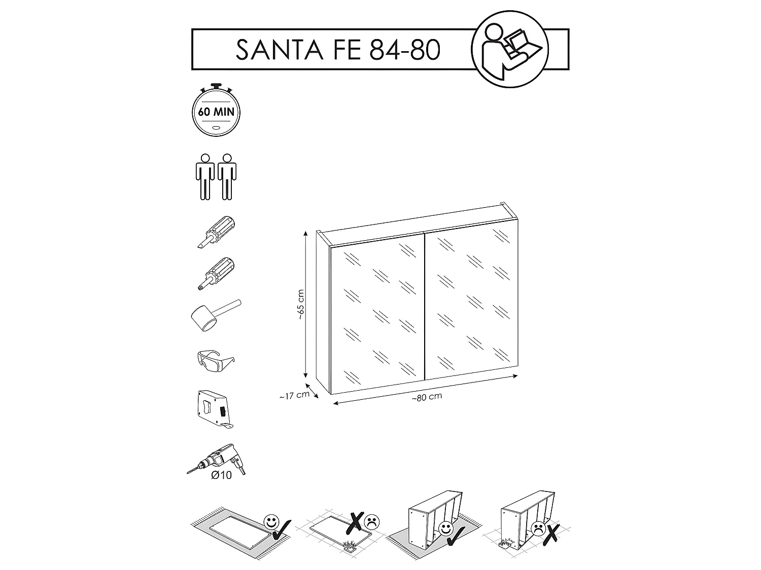 Armoire de salle de bain avec miroir murale - Bleu indigo - L80-H65-P17 - KLAUS