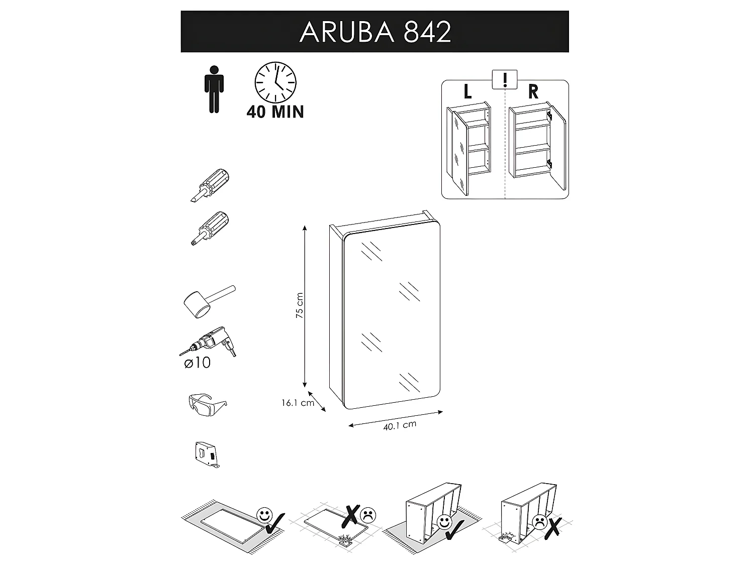Armoire de salle de bain avec miroir murale - Chêne artisanal doré - L40-H75-P16 - ARRIBA