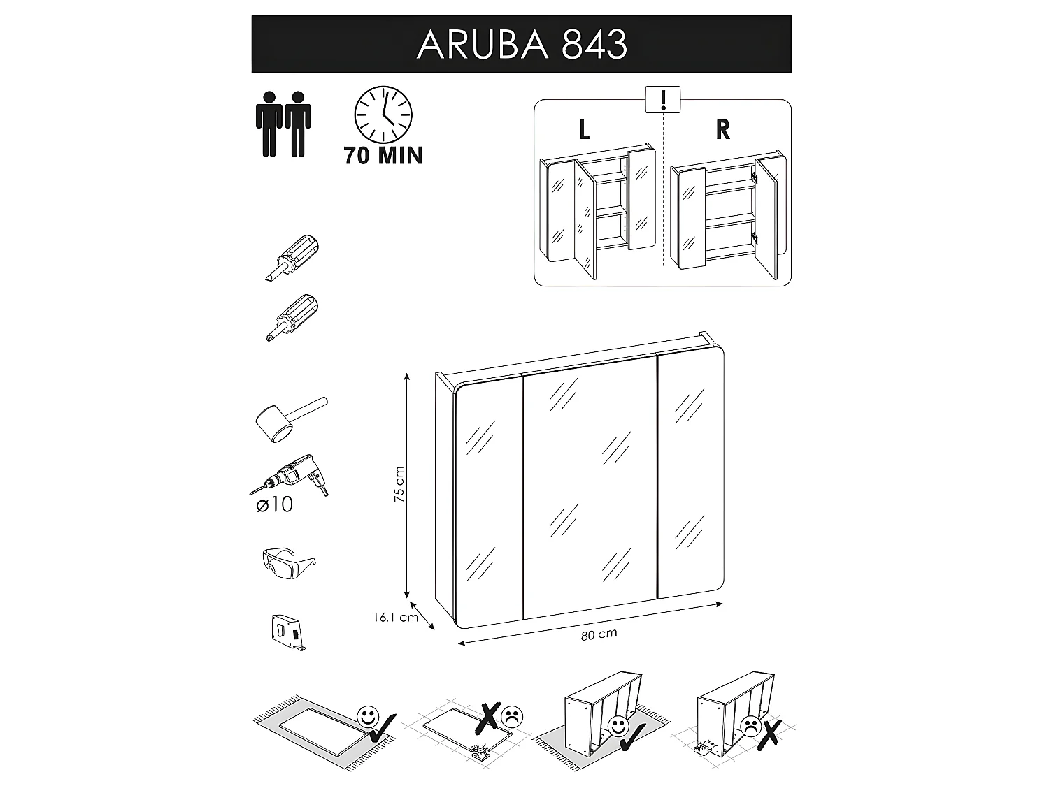 Armoire de salle de bain avec miroir murale - Chêne artisanal doré - L80-H75-P16 - ARRIBA