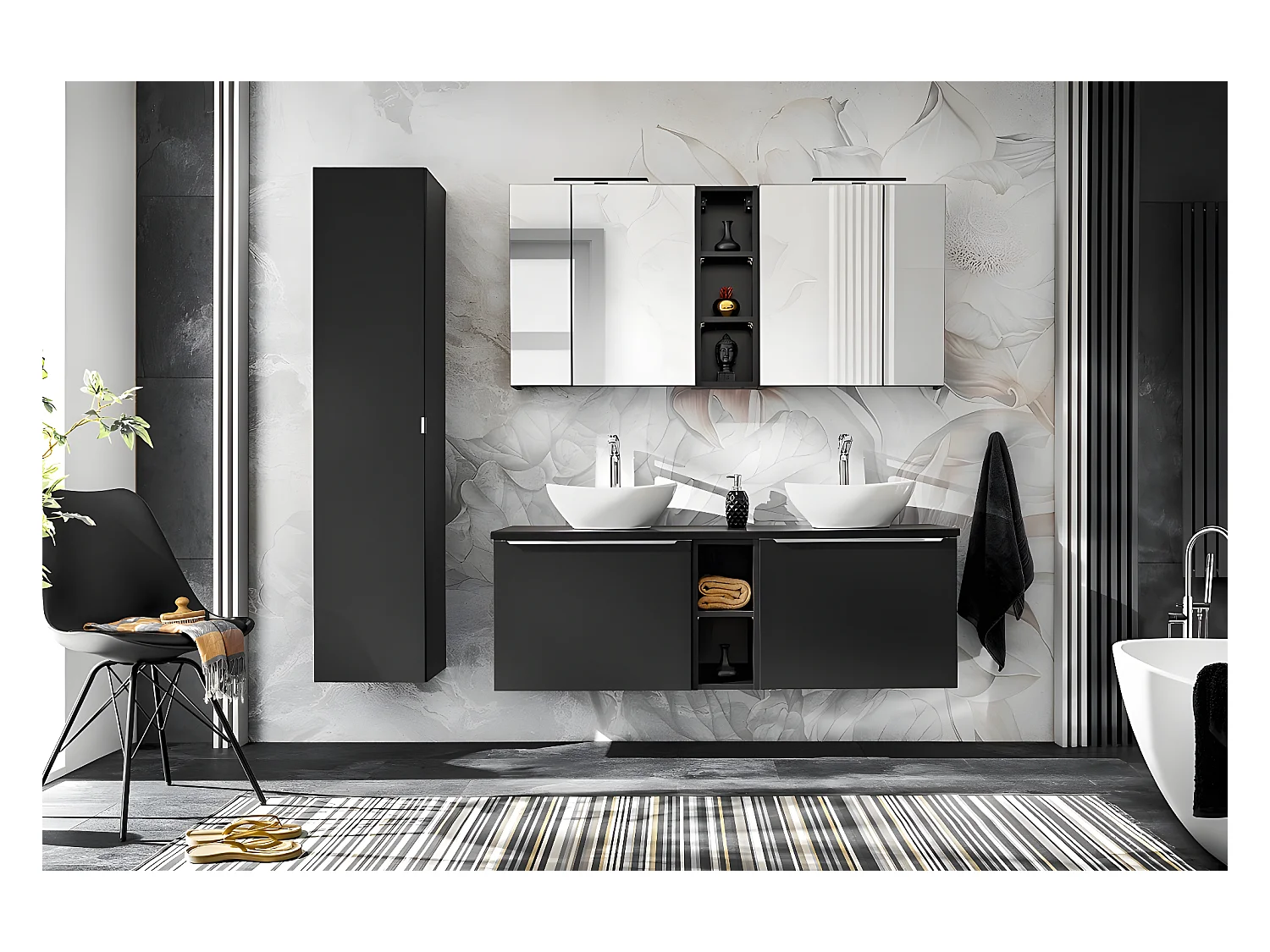 Cube de rangement de salle de bain - Noir - L20-H46-P44 - KLAUS