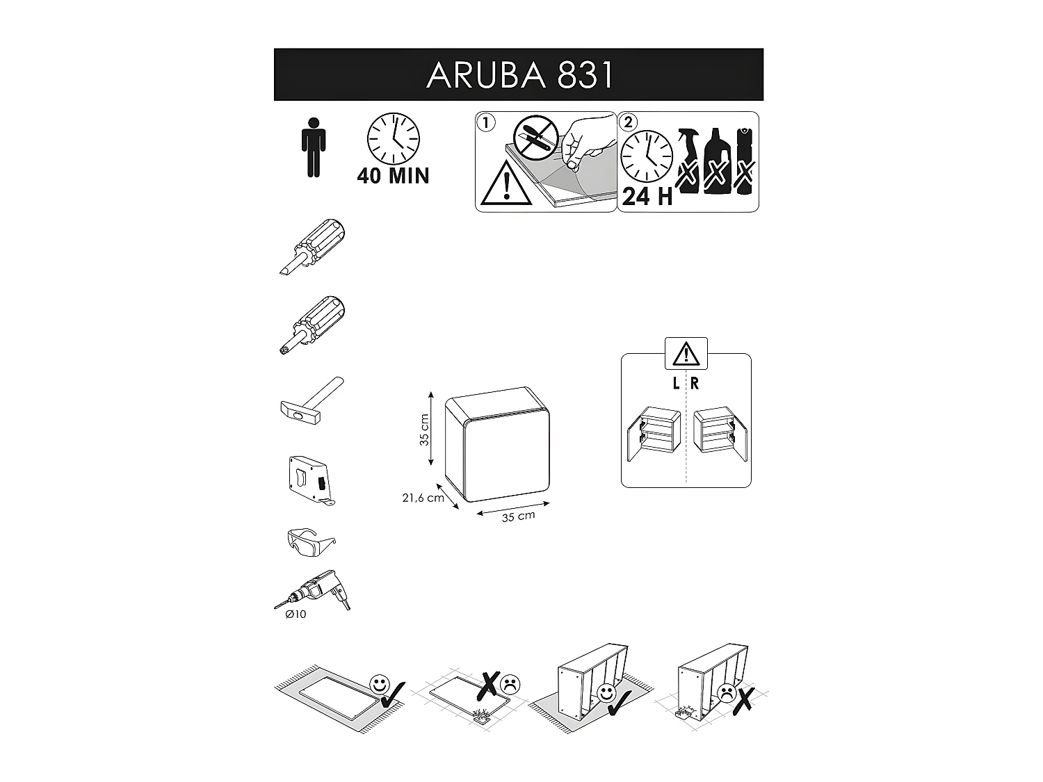 Caisson meuble haut de salle de bain - Chêne artisanal doré et blanc brillant - L35-H35-P22 - ARRIBA