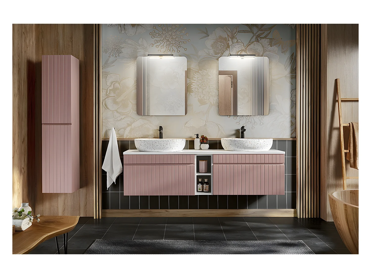 Colonne de salle de bain - Rose antique et blanc alpin - L35-H160-P33 - AREA