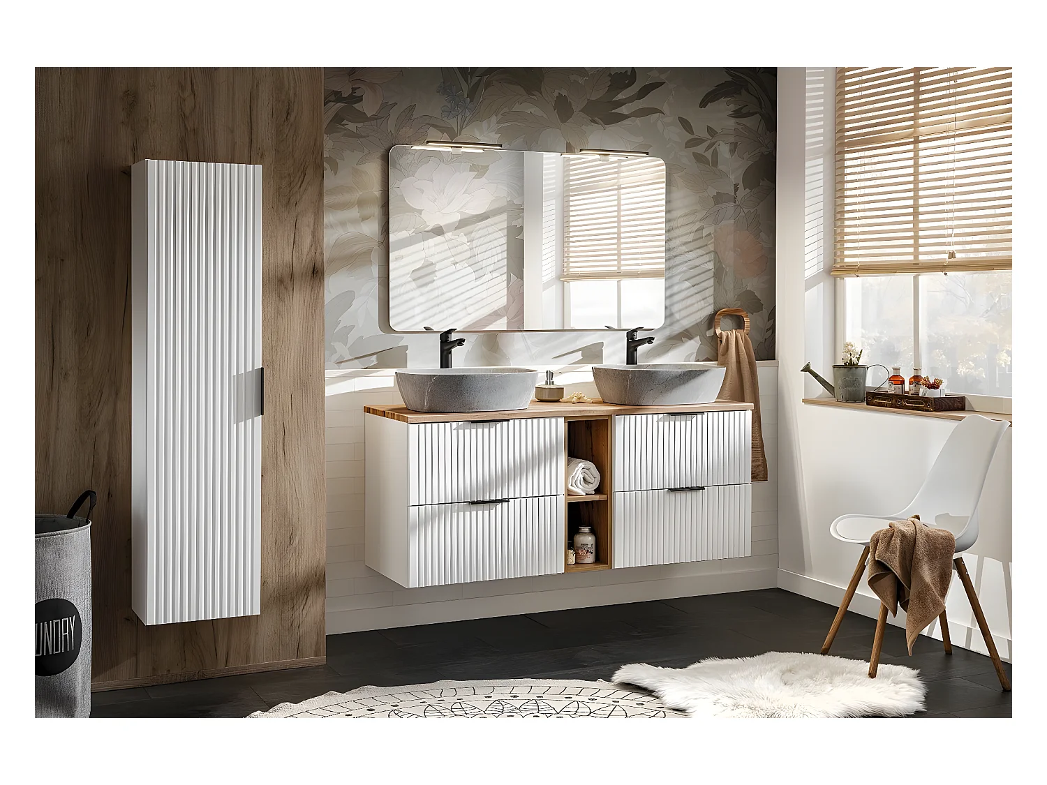 Colonne de salle de bain - Blanc - L35-H140-P25 - MONA WHITE