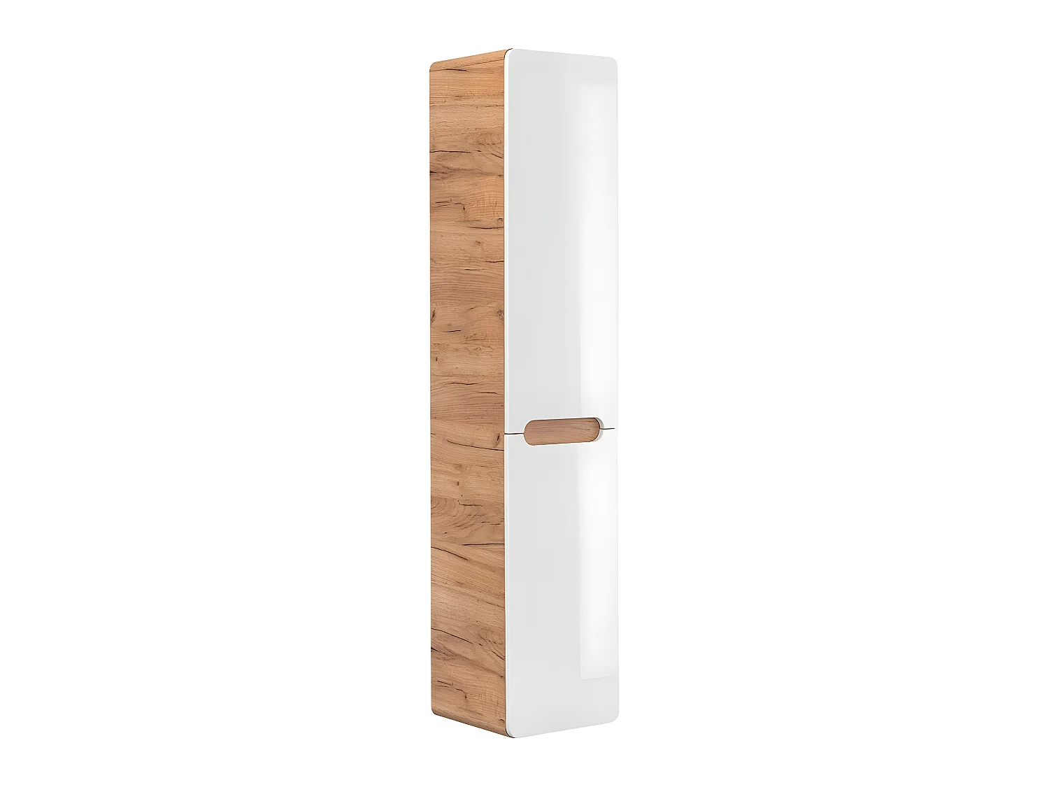 Colonne de salle de bain avec panier à linge inclus - Chêne artisanal doré et blanc brillant - L35-H170-P35 - ARRIBA