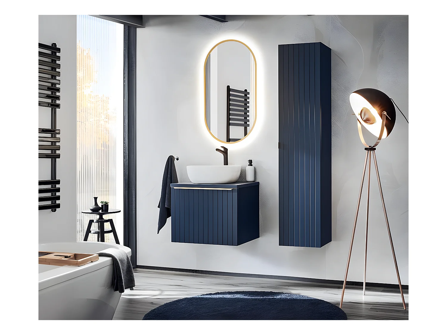 Colonne de salle de bain - Bleu indigo- L35-H160-P33 - KLAUS