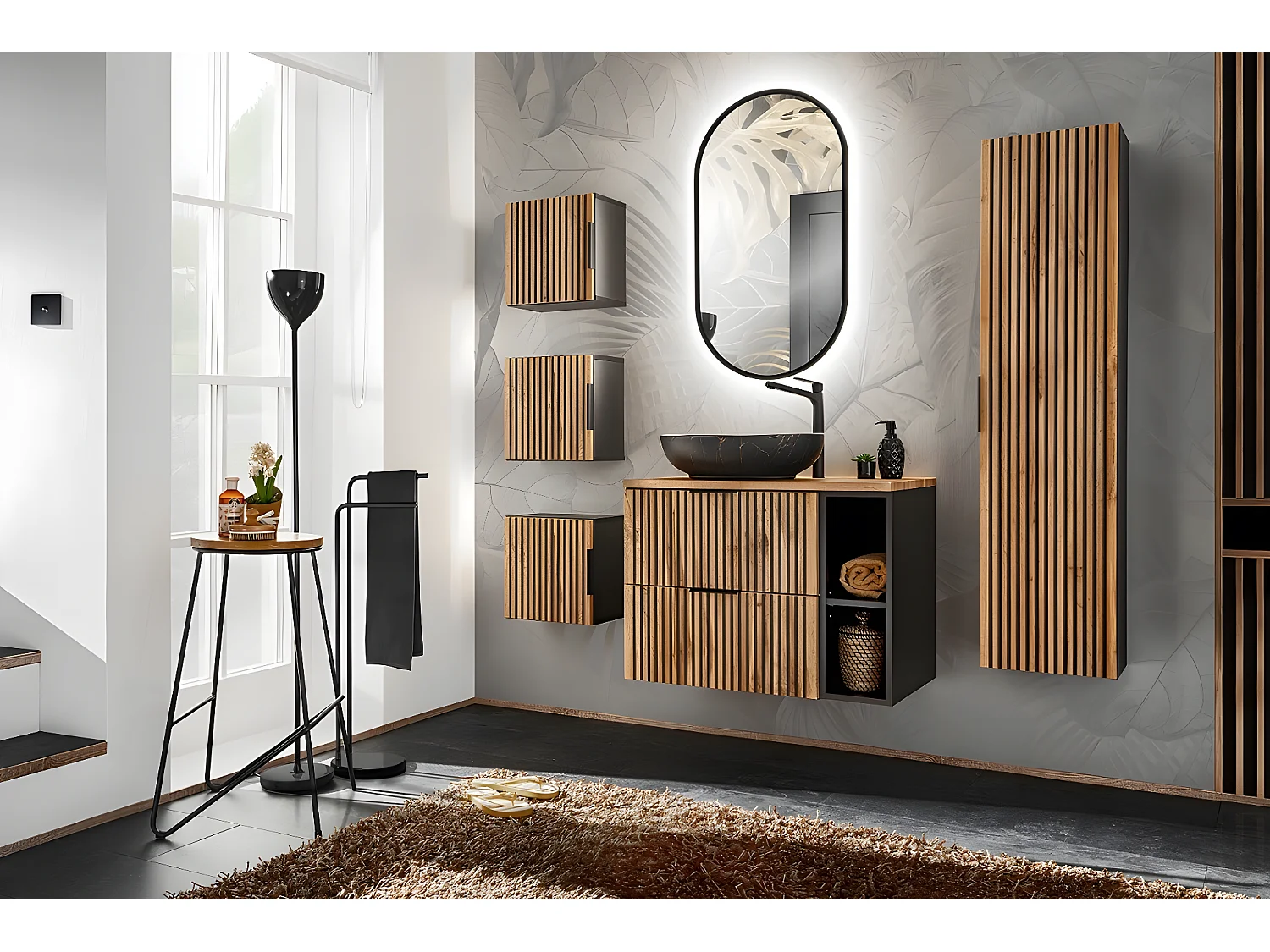 Cube de rangement de salle de bain - Chêne Wotan - L20-H57-P46 - LUXILO