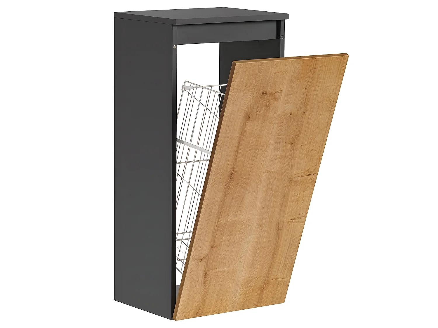 Meuble bas de salle de bain avec panier à linge inclus  - Gris diamant et chêne hamilton - L40-H87-P33 - MARSEILLA