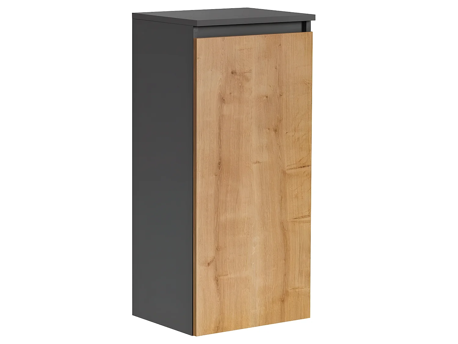 Meuble bas de salle de bain avec panier à linge inclus  - Gris diamant et chêne hamilton - L40-H87-P33 - MARSEILLA