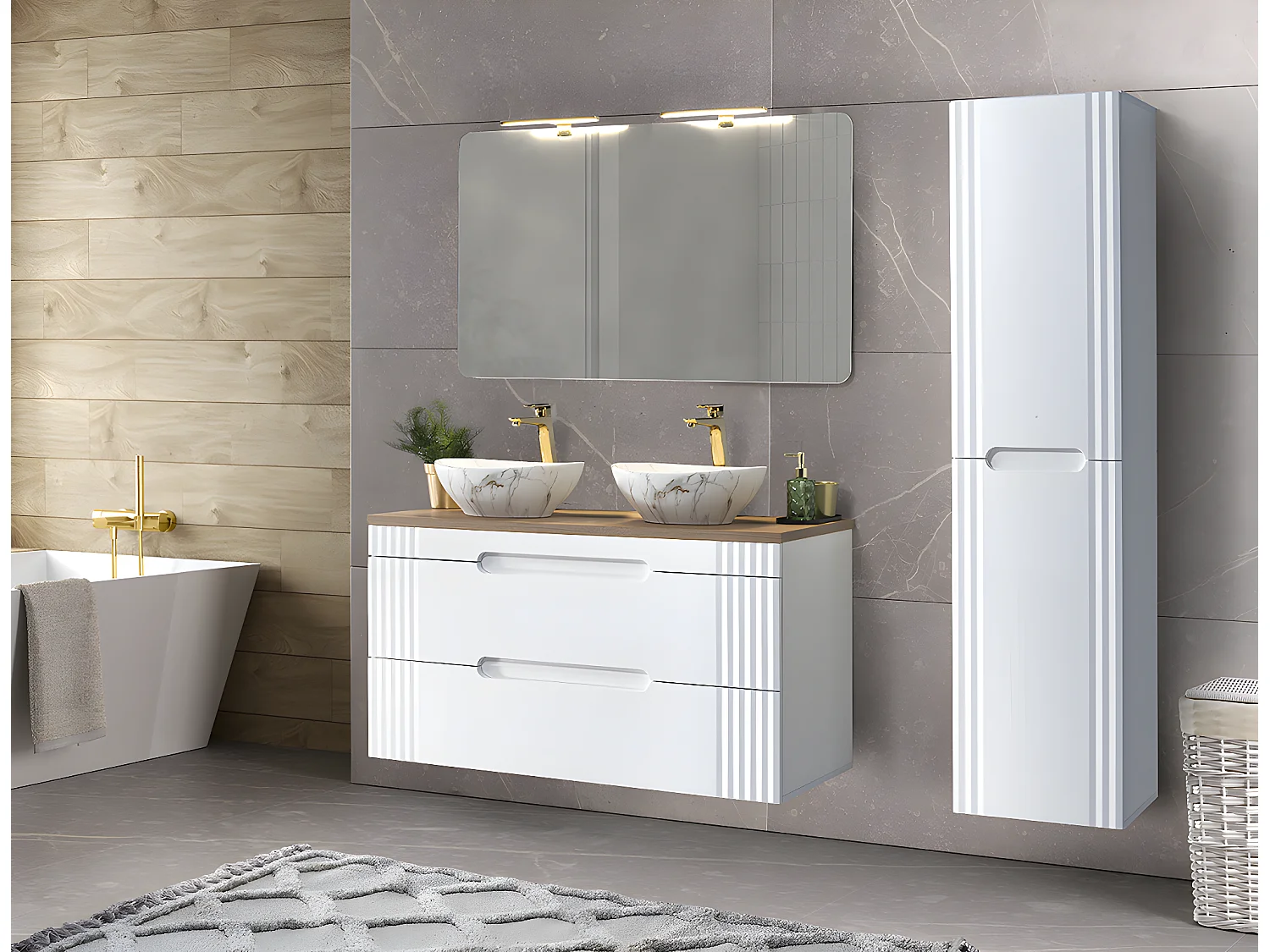 Colonne de salle de bain avec pieds- Blanc alpin - L40-H165,5-P36 - FUJI