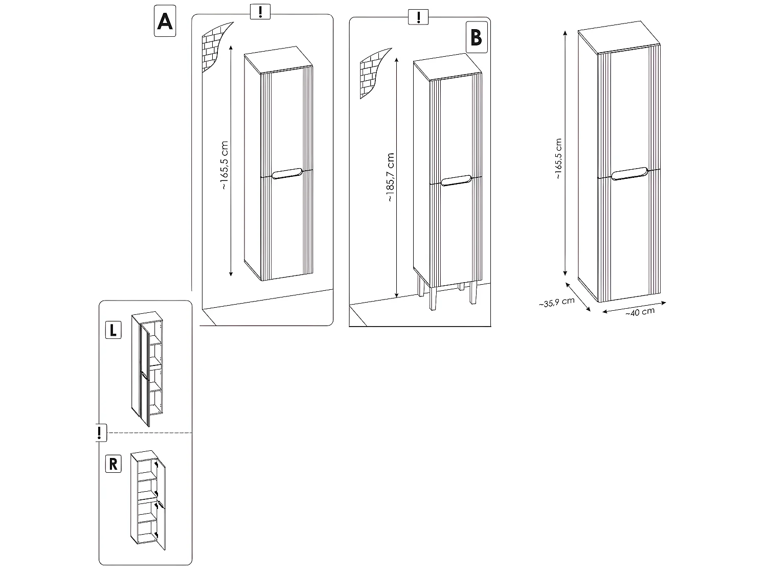 Colonne de salle de bain avec pieds- Blanc alpin - L40-H165,5-P36 - FUJI