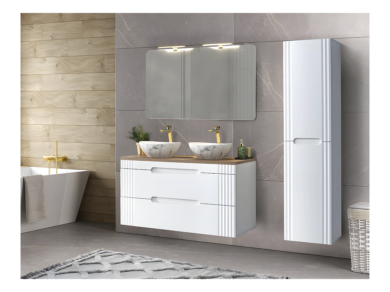 Colonne de salle de bain avec pieds- Blanc alpin - L40-H165,5-P36 - FUJI