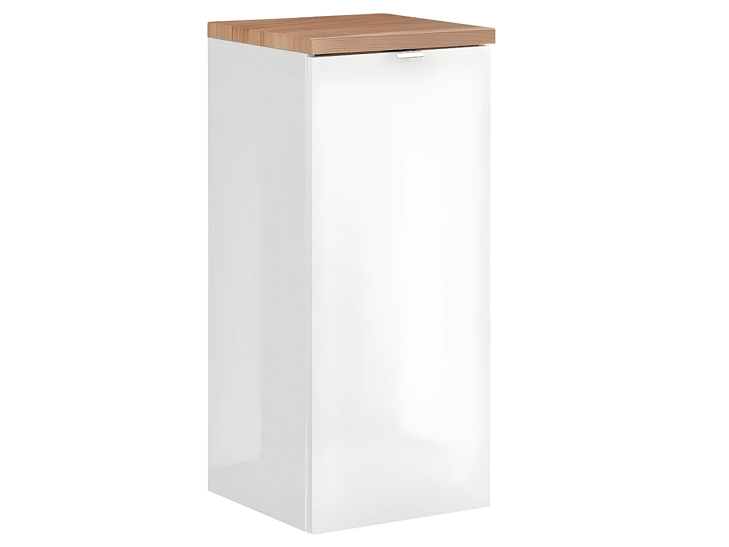 Meuble bas de salle de bain avec panier à linge inclus  - Chêne artisanal doré et blanc brillant - L35-H80-P35 - ELENA