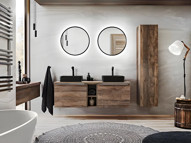 Meuble haut de salle de bain - Chêne santa fe - L20-H65-P15 - KLAUS