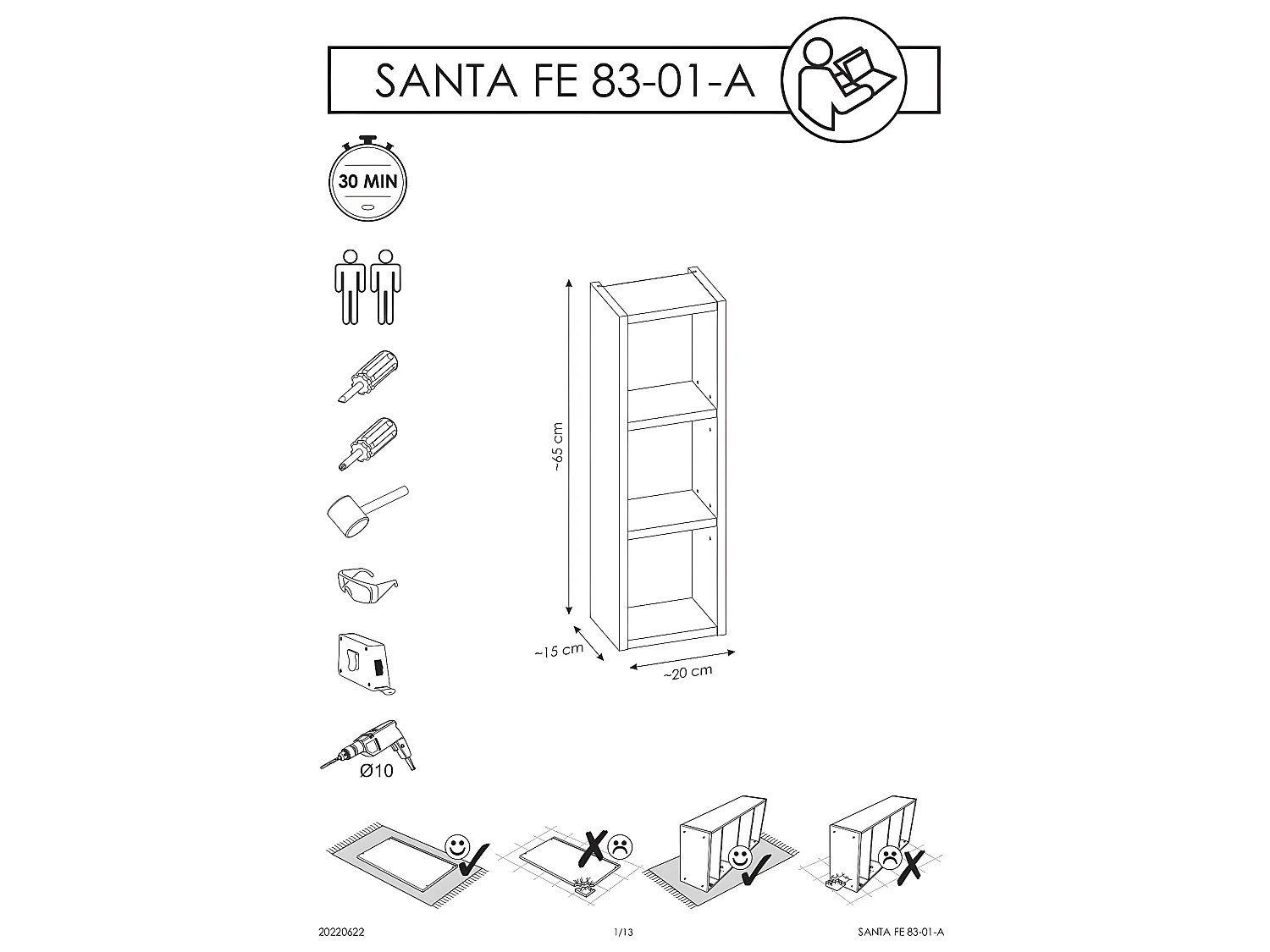Meuble haut de salle de bain - Noir - L20-H65-P15 - KLAUS