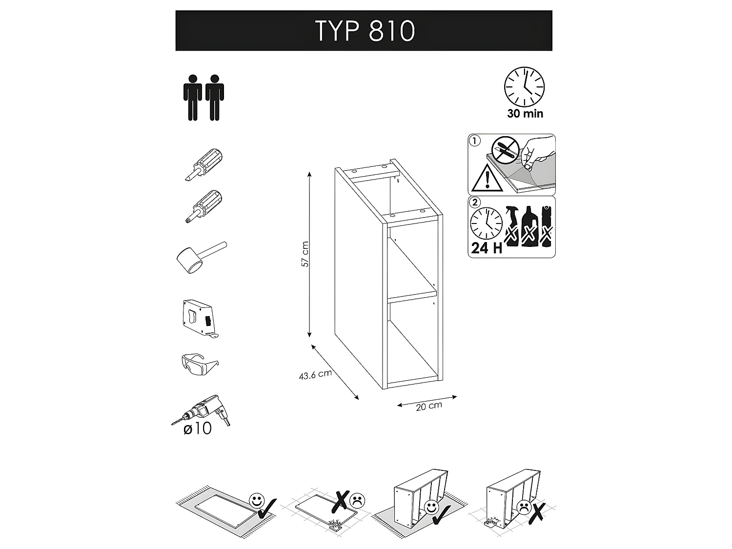 Caisson meuble bas de salle de bain - Chêne artisanal doré et blanc brillant - L20-H57-P44 - ELENA