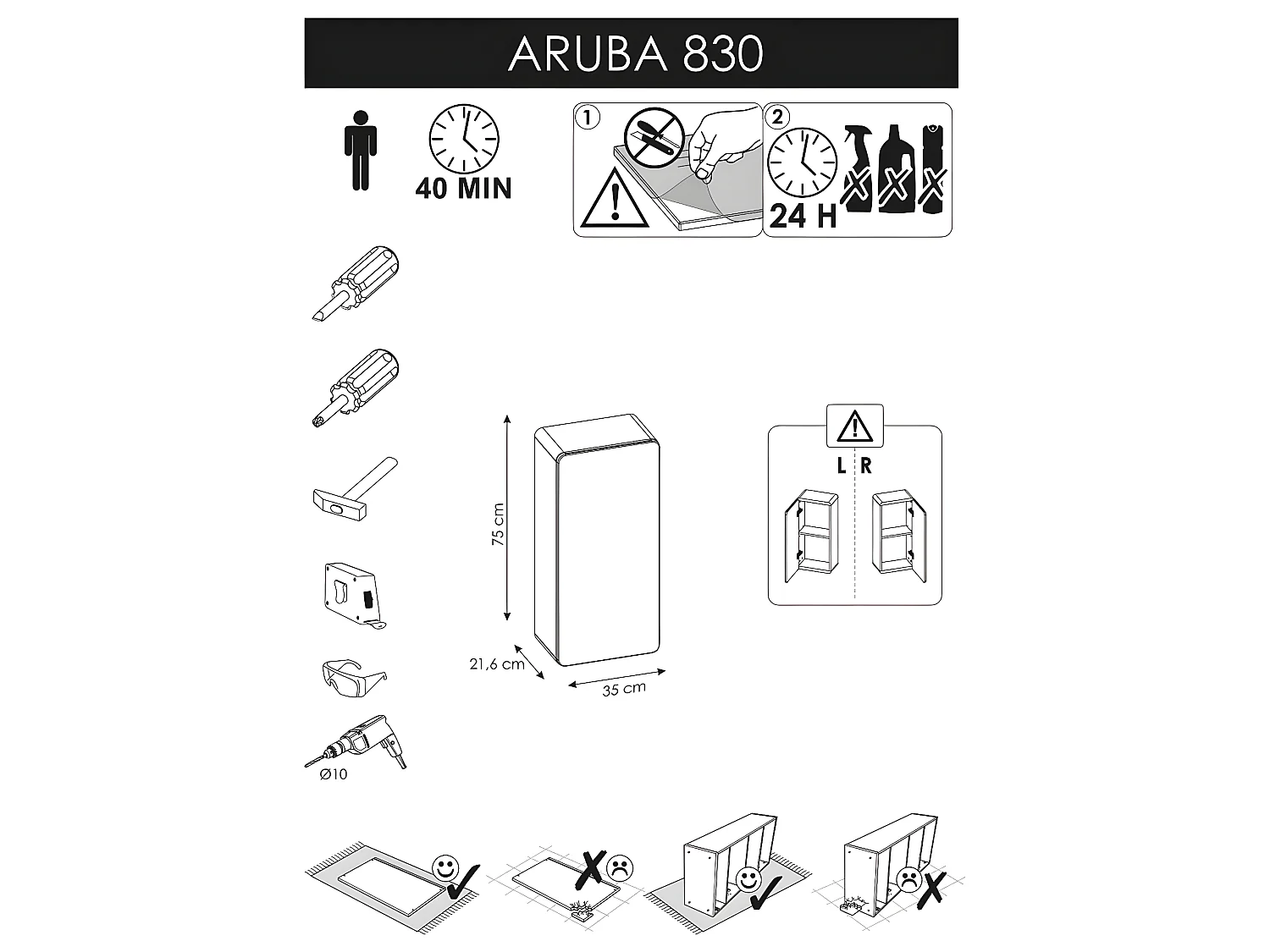 Caisson meuble haut de salle de bain - Chêne artisanal doré et noir mat - L35-H75-P22 - ARRIBA