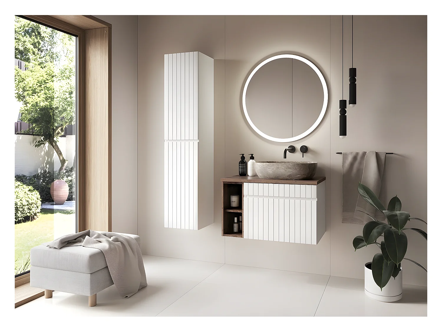Colonne de salle de bain - Blanc mat et blanc alpin - L35-H160-P33 - AREA