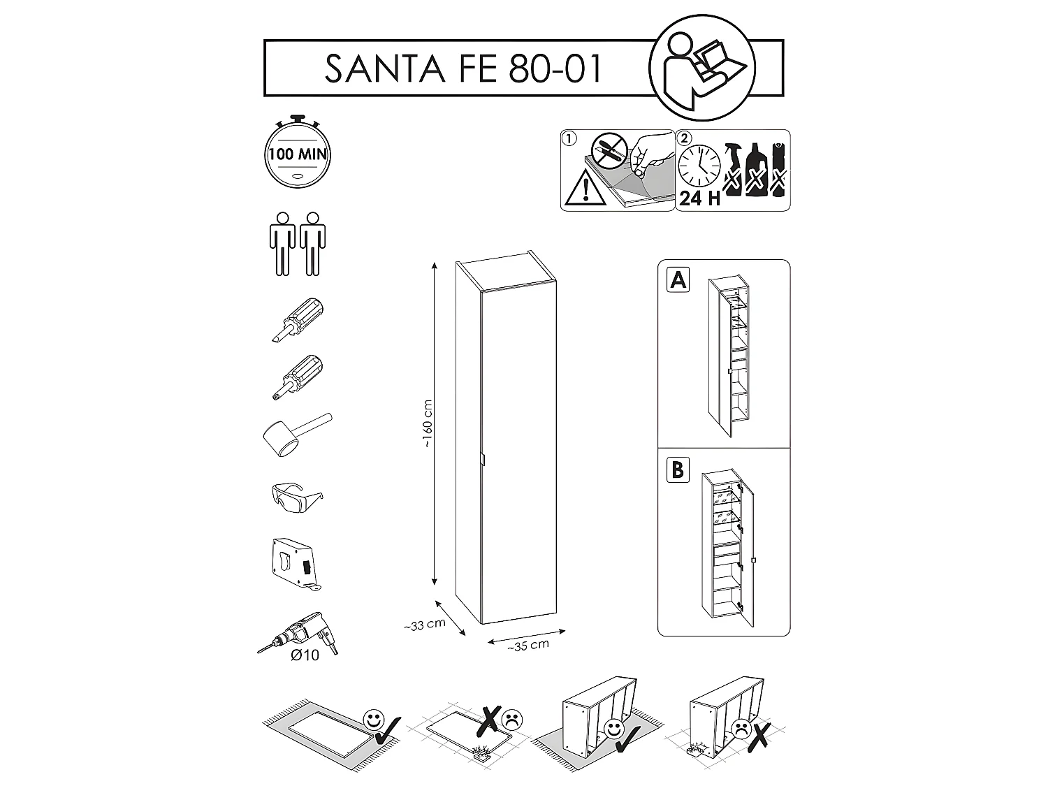 Colonne de salle de bain  - Noir- L35-H160-P33 - KLAUS
