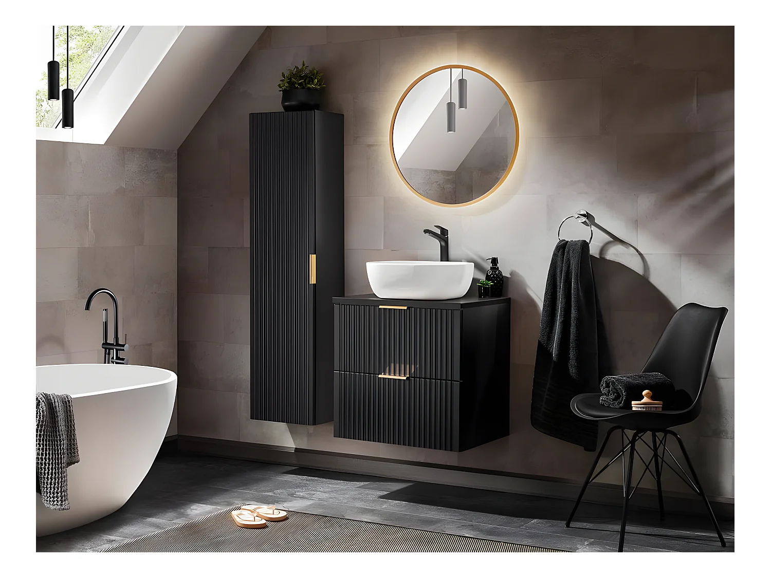 Colonne de salle de bain - Noir mat - L35-H140-P25 - MONA BLACK