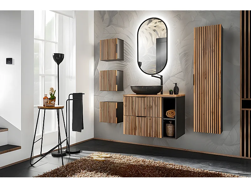 Cube de rangement de salle de bain - Gris roche - L20-H57-P46 - LUXILO