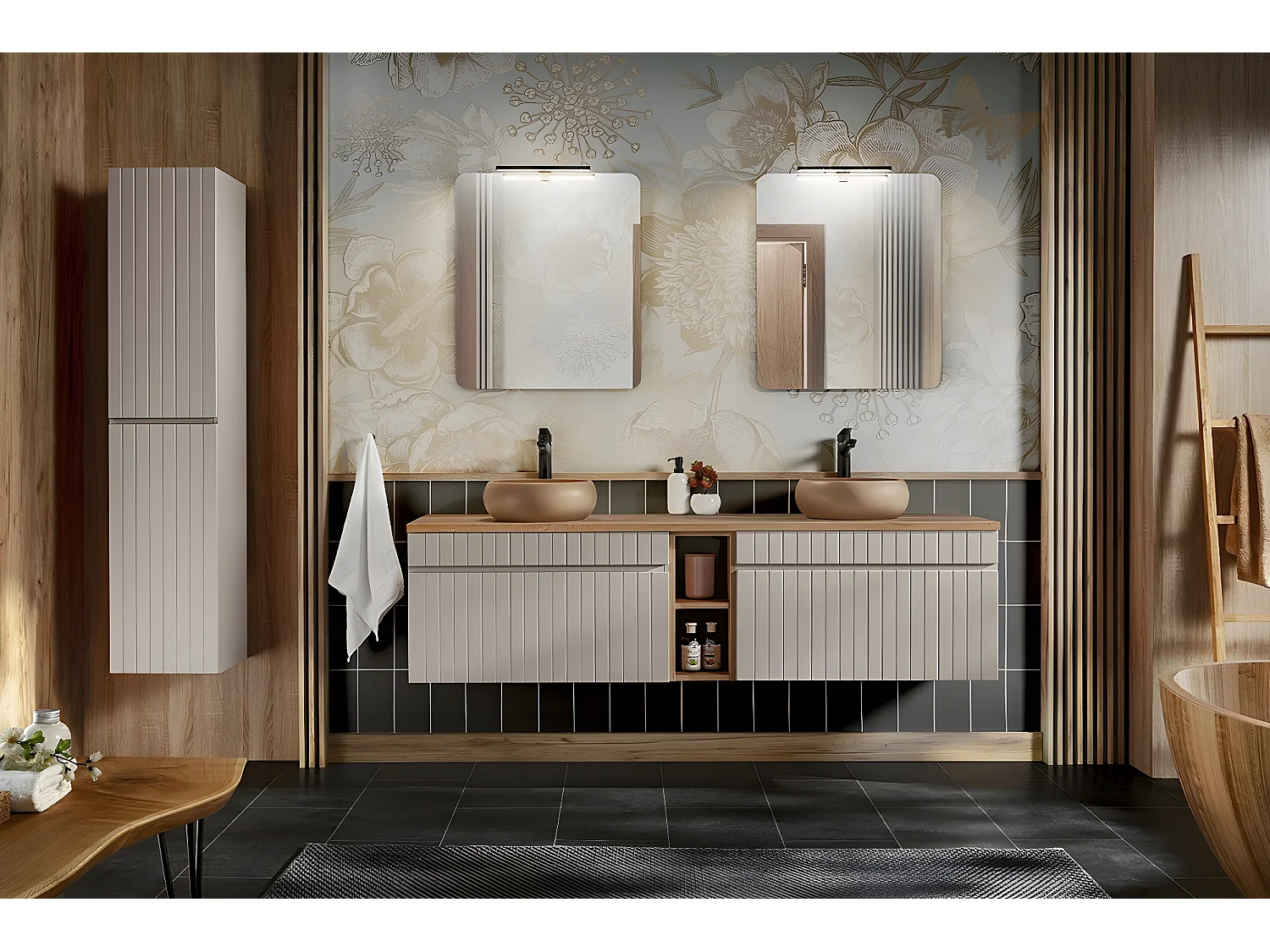 Meuble sous lavabo de salle de bain | AREA CACHEMIRE | L.100 - H.46 - P.45,6