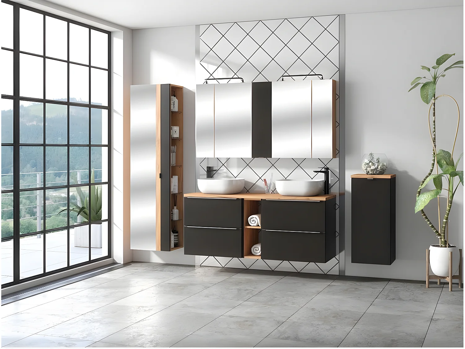 Meuble sous lavabo de salle de bain | ELENA NOIR | L.80 - H.57 - P.45,5