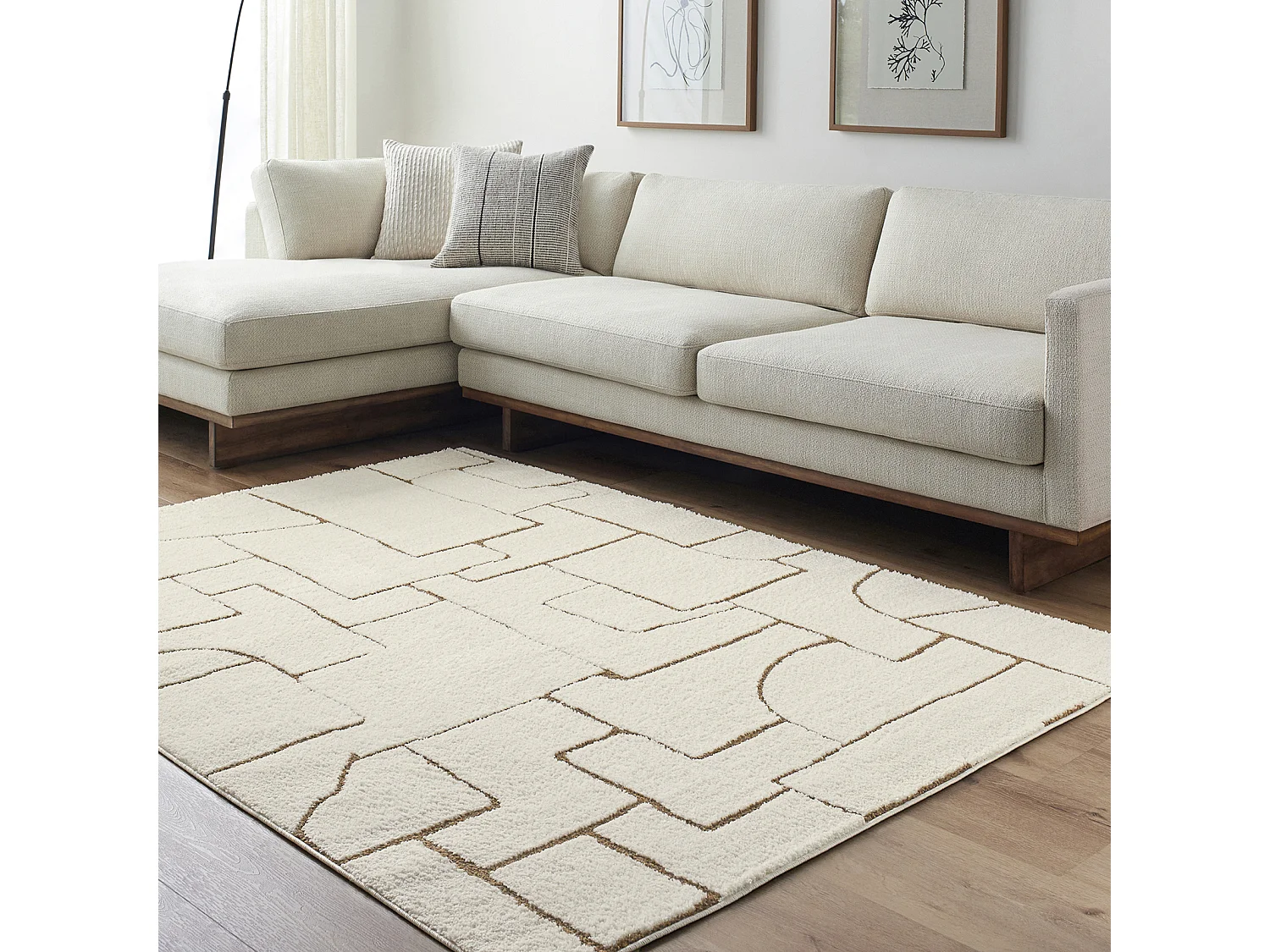 Tapis Scandinave Moderne - Ivoire/Marron - 200x275cm - ALMA