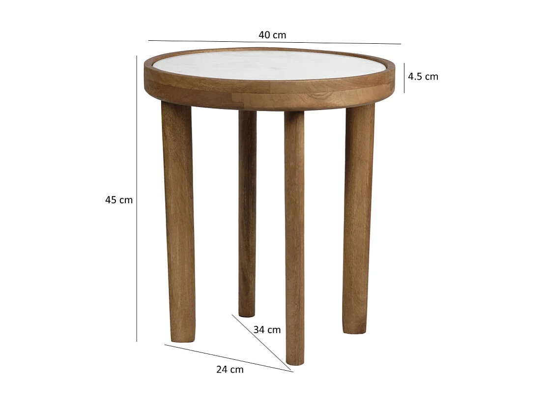 Table d'appoint ronde D. 40 cm en bois de manguier et marbre - AVRIL