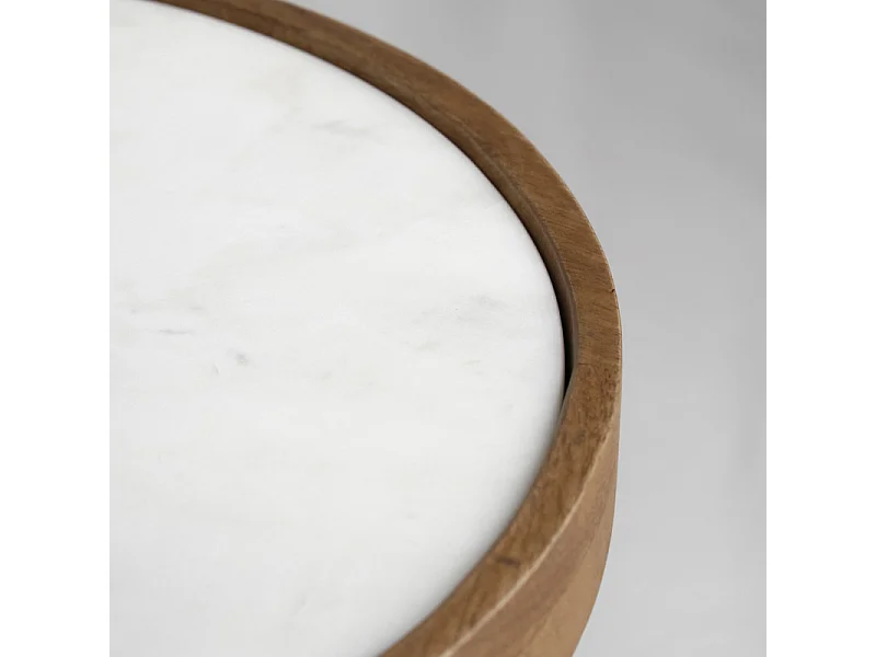 Table d'appoint ronde D. 40 cm en bois de manguier et marbre - AVRIL