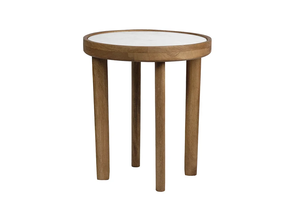 Table d'appoint ronde D. 40 cm en bois de manguier et marbre - AVRIL