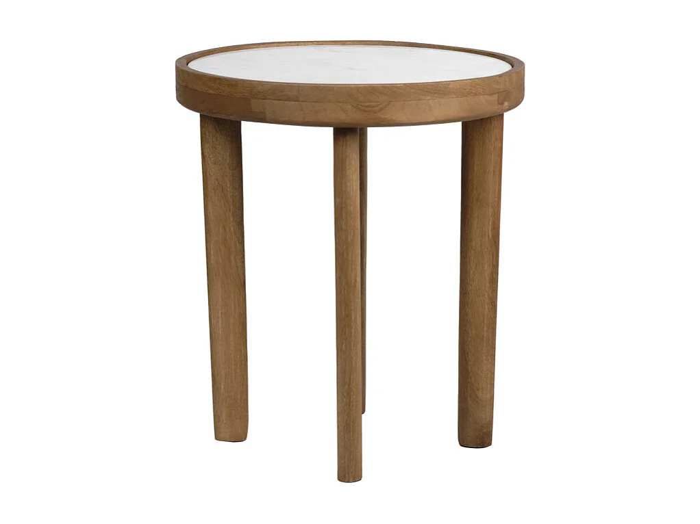 Table d'appoint ronde D. 40 cm en bois de manguier et marbre - AVRIL
