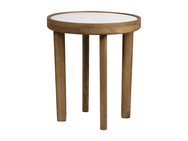 Table d'appoint ronde D. 40 cm en bois de manguier et marbre - AVRIL