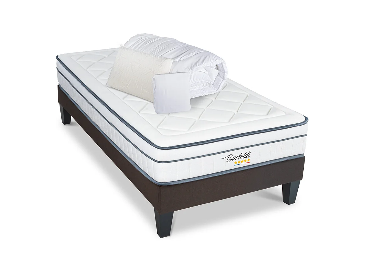 BELLECOUR LITERIE | Pack Prêt à dormir BARTOLDI 90x200 cm | Matelas Ressorts ensachés + Sommier + Accessoires