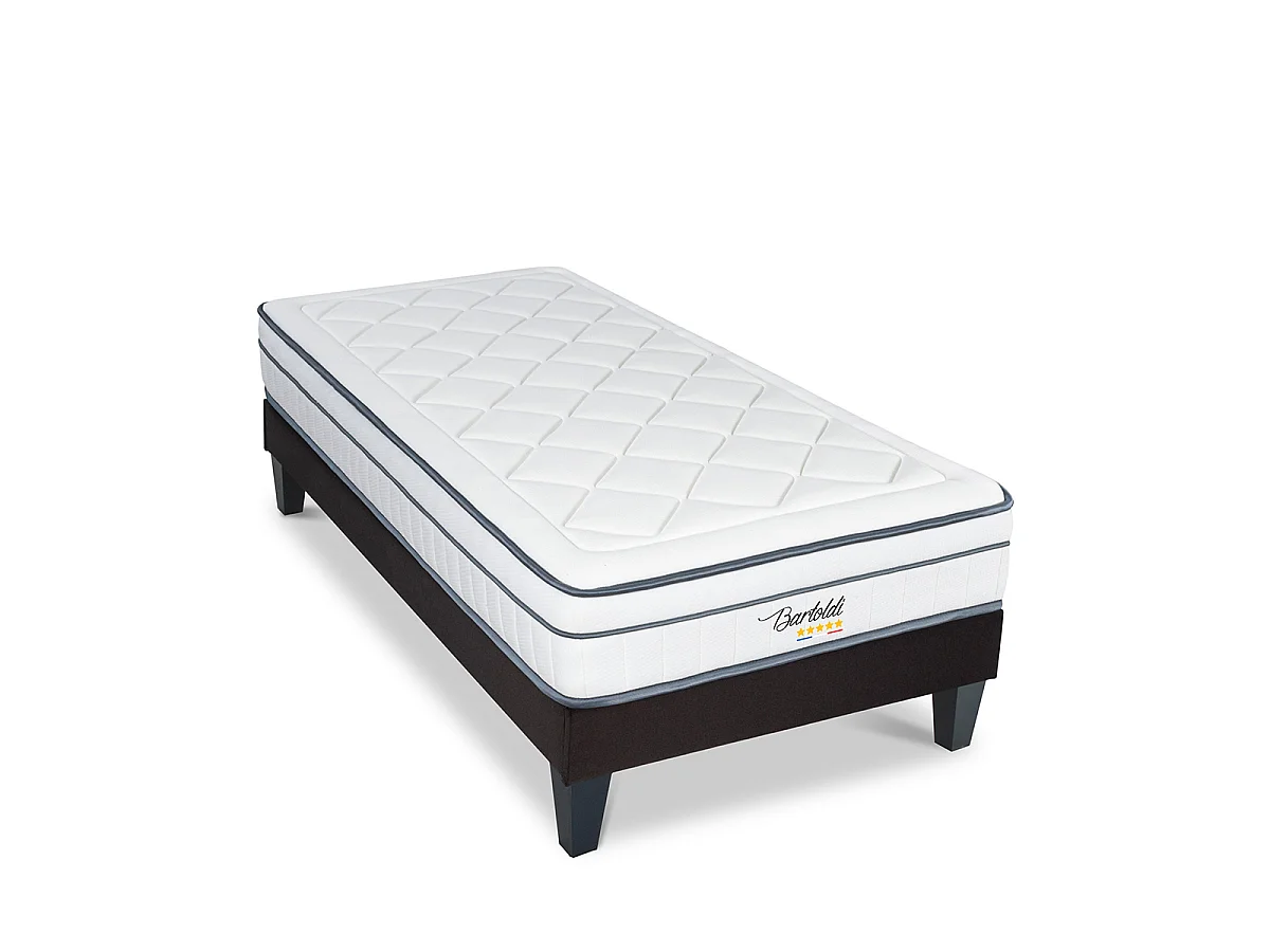 Ensemble Bartoldi 90x200 cm Matelas Ressorts ensachés + Sommier Bois