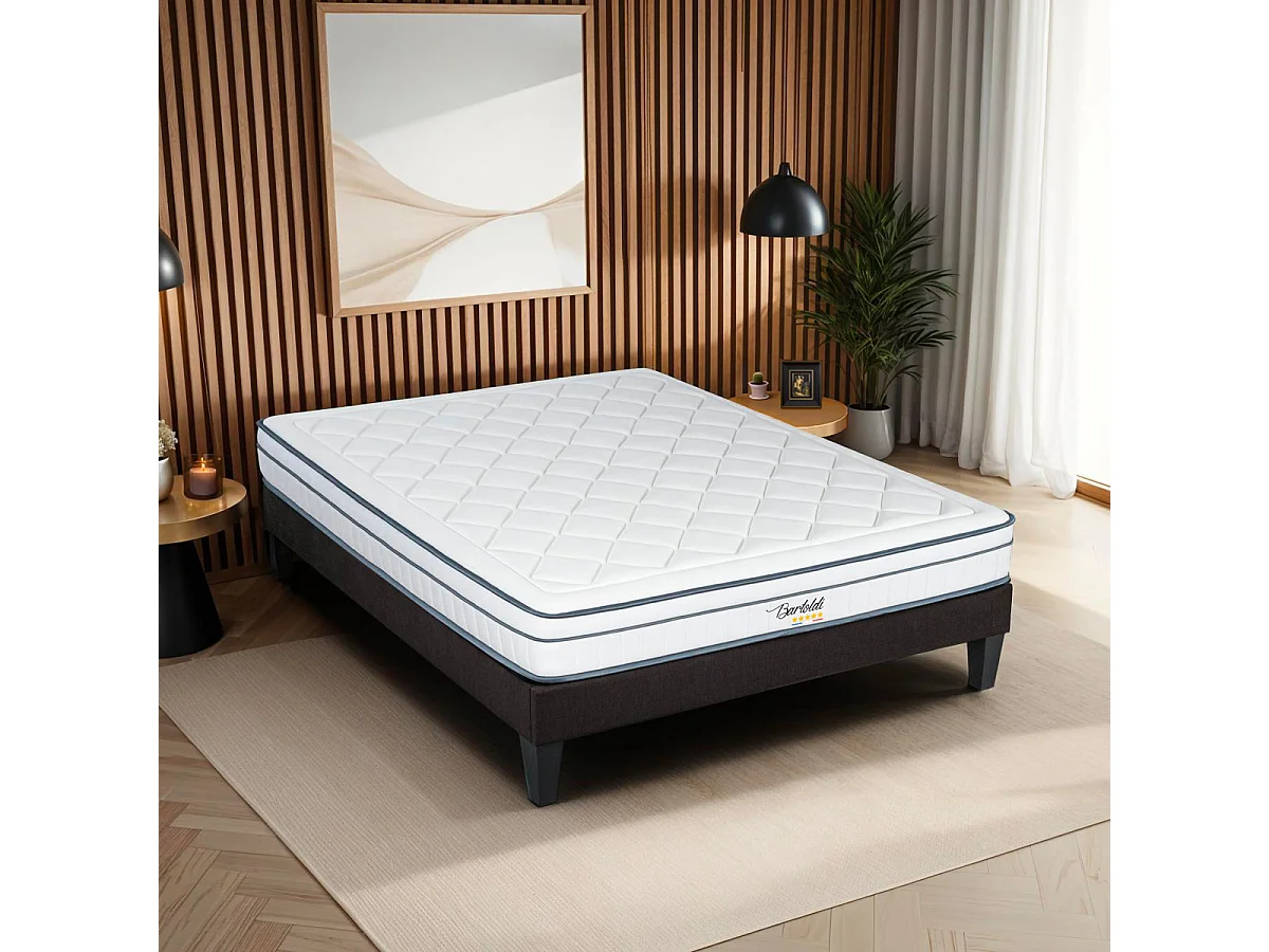 Ensemble Bartoldi 90x200 cm Matelas Ressorts ensachés + Sommier Bois