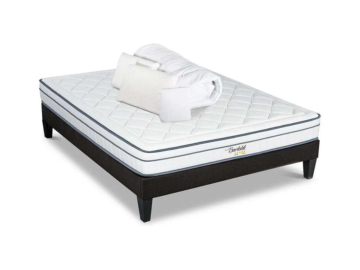 BELLECOUR LITERIE | Pack Prêt à dormir BARTOLDI 140x200 cm | Matelas Ressorts ensachés + Sommier + Accessoires