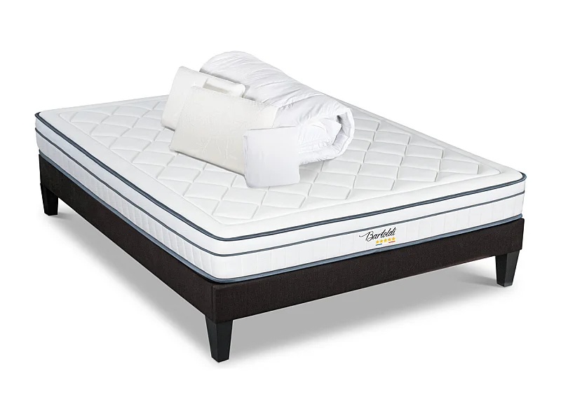 BELLECOUR LITERIE | Pack Prêt à dormir BARTOLDI 140x200 cm | Matelas Ressorts ensachés + Sommier + Accessoires