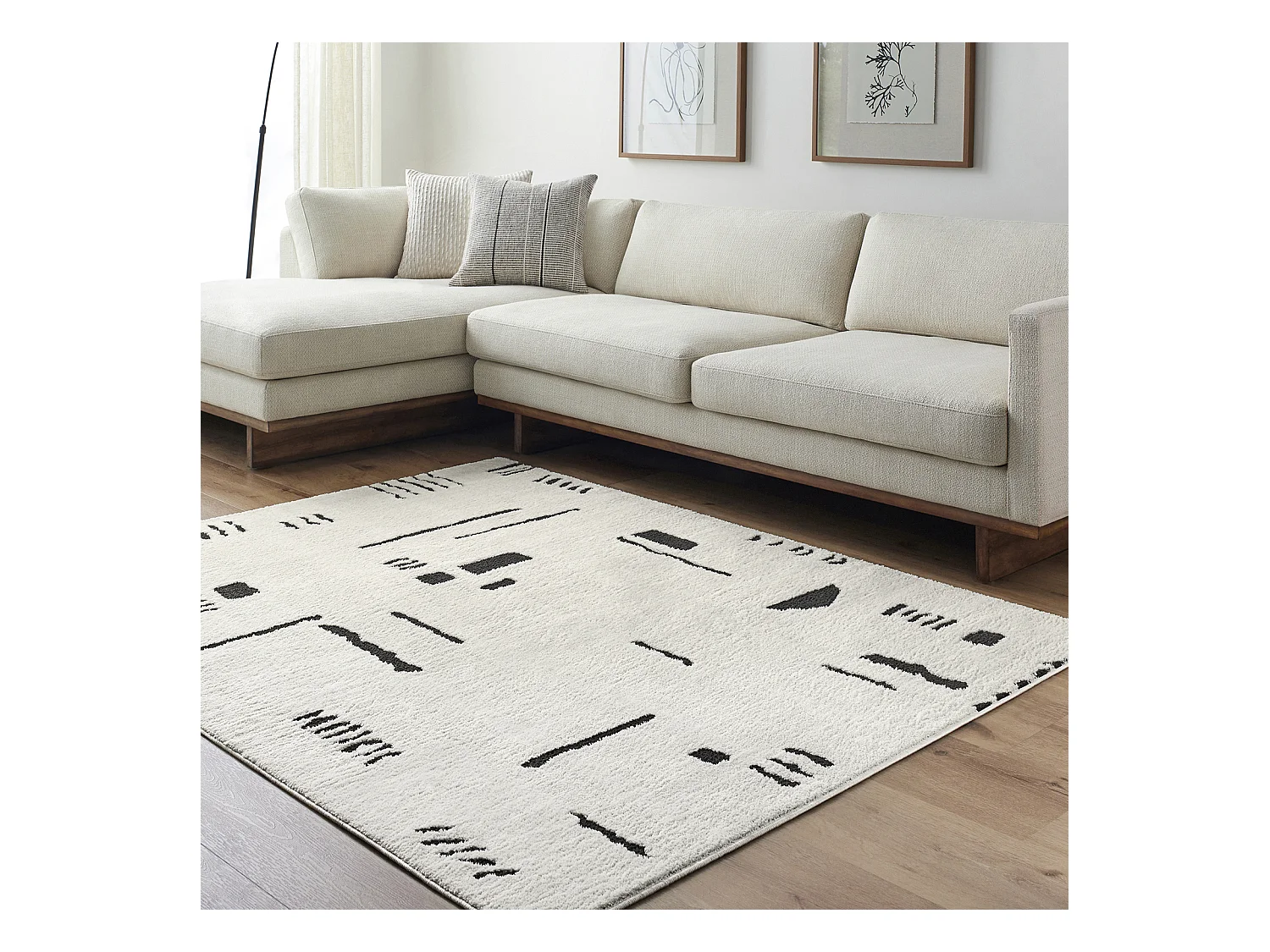 Tapis Scandinave Moderne - Ivoire/Noir - 200x275cm - RITA