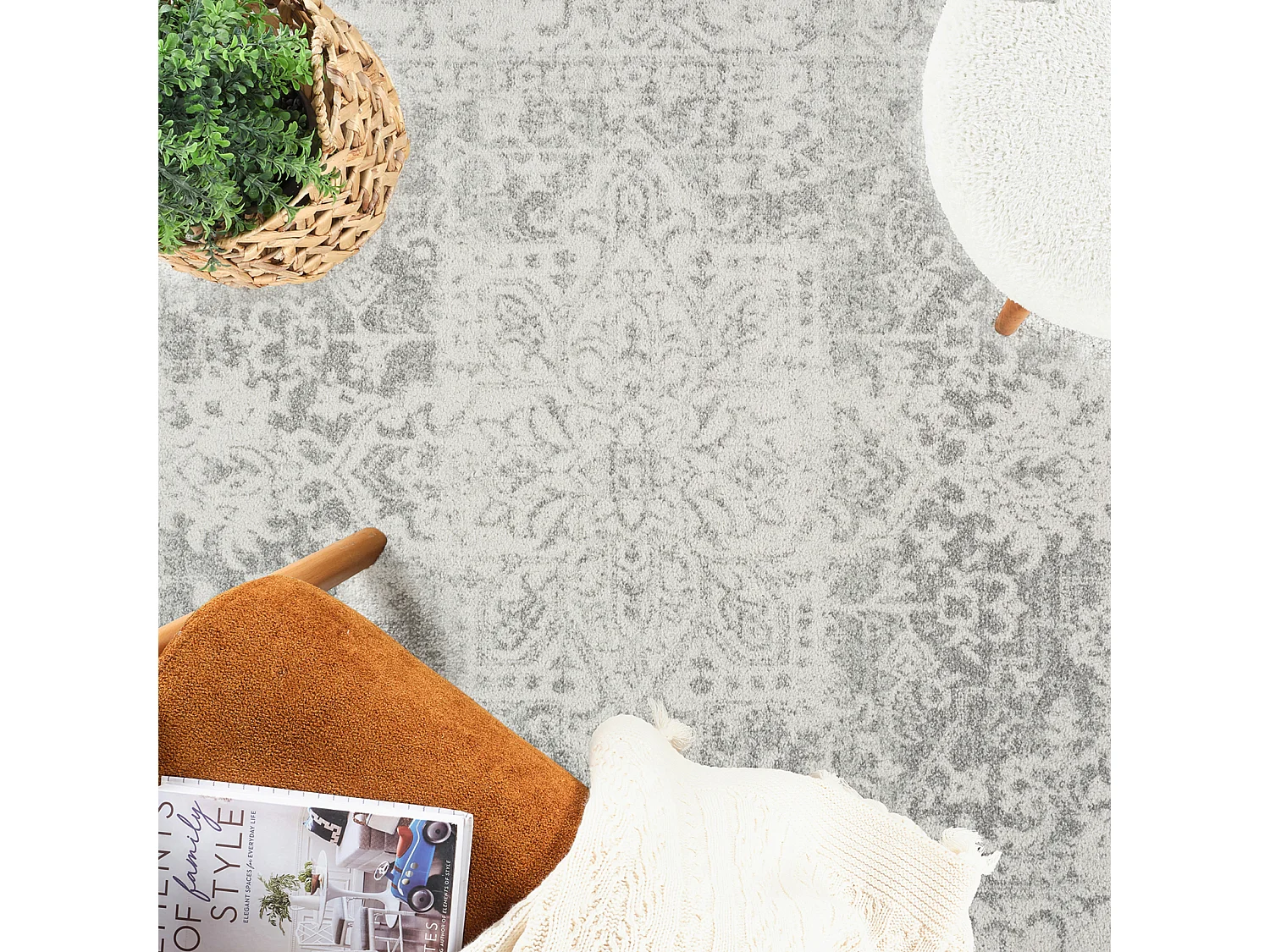 Tappeto Ovale Vintage Orientale - Grigio/Bianco - 200x275cm - JULIETTE