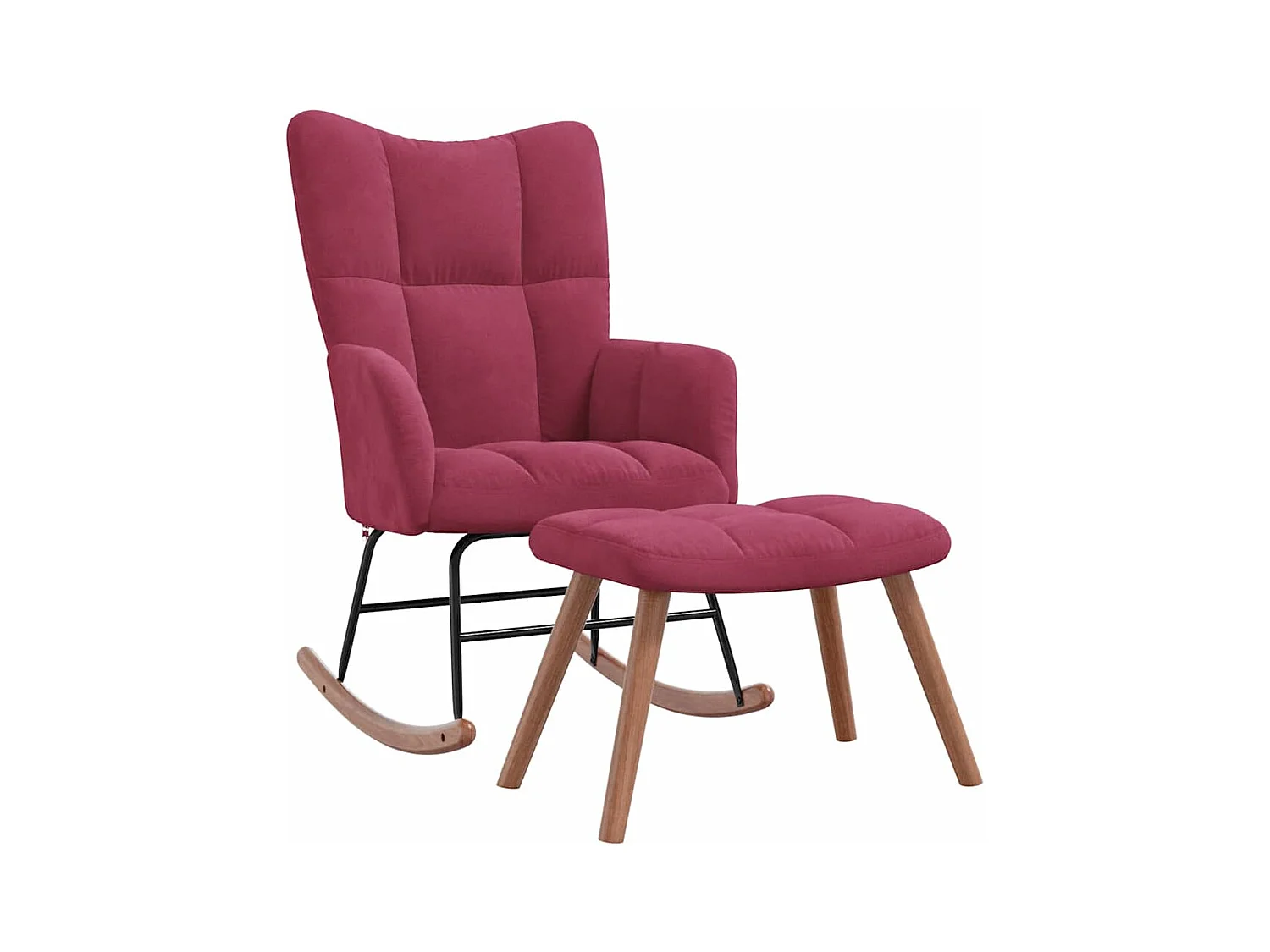 Silla mecedora con reposapiés terciopelo rojo tinto