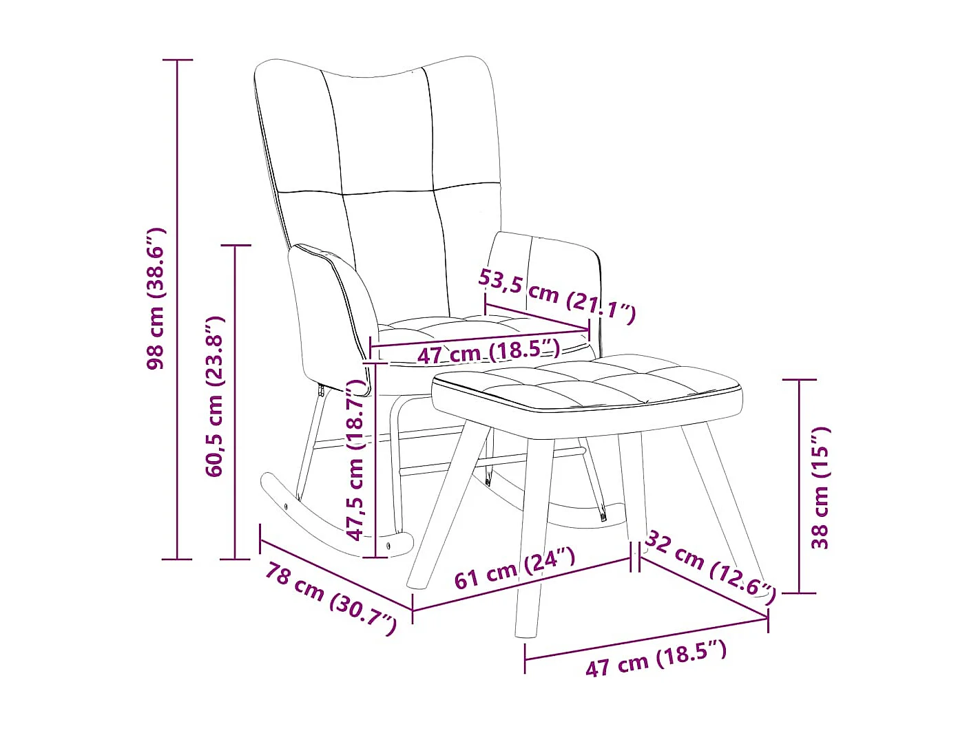 Schaukelstuhl mit Hocker Samt Weinrot